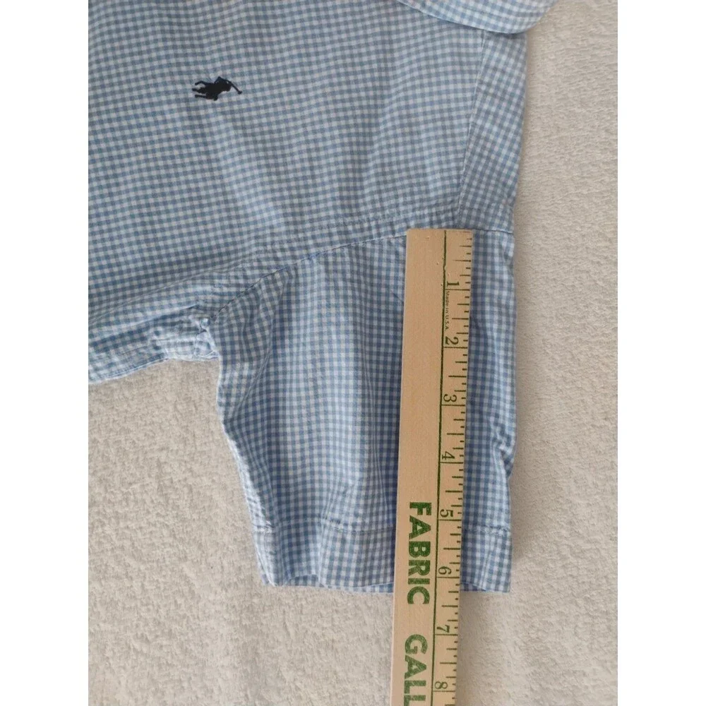 Vtg Ralph Lauren Boys Blue Gingham Shirt Short Sleeve Button Down Sz 4/5 Preppy